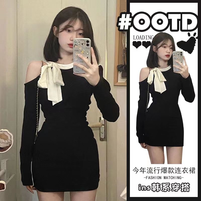 法式茶歇生日禮服小黑裙連衣裙子春季制服裙純欲風氣質女裝包臀裙