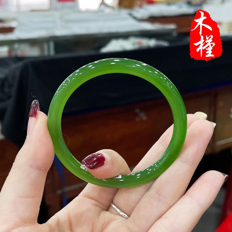 天然玉石新疆和田叮噹鐲細圓條青白玉手鐲且末藍晴水色湖水綠鐲子