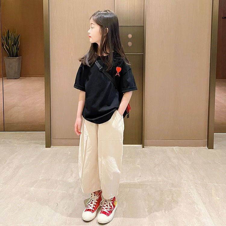 Children's cotton short-sleeved T-shirt  summer new Korean version of the big children's foreign style girls' loose embroidery clothes