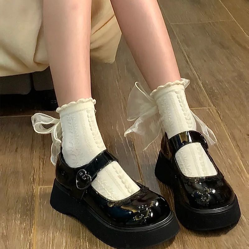 2023夏季新款瑪麗珍小皮鞋松糕鞋小個子增高厚底配裙子JK制服鞋