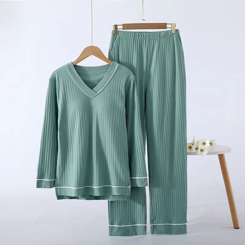 New women's pajamas with chest pads 2023 spring and autumn long-sleeved trousers loose casual home service women's two-piece suit