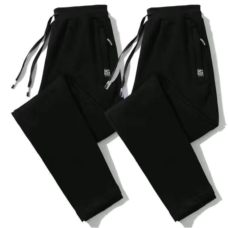 [Cotton] Spring and Autumn Casual Sports Long Pants Men's Pocket Zipper Straight Men's Guard Pants Loose Plus Size