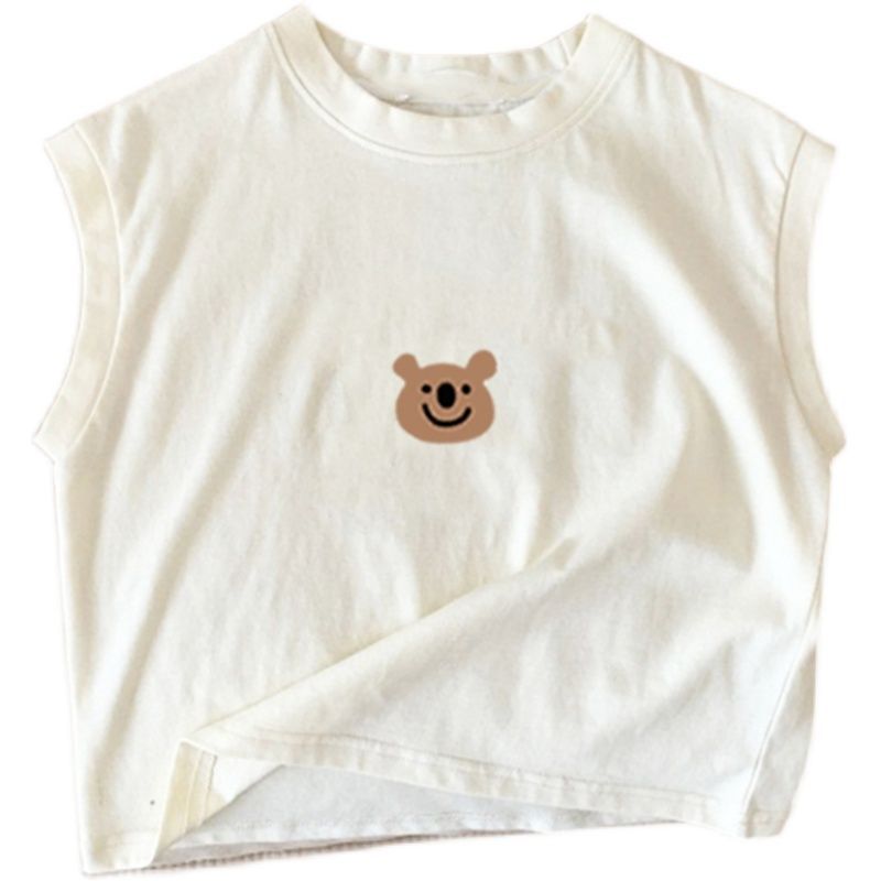 100%纯棉儿童无袖T恤上衣可爱宝宝小熊卡通中小童男女童背心汗衫