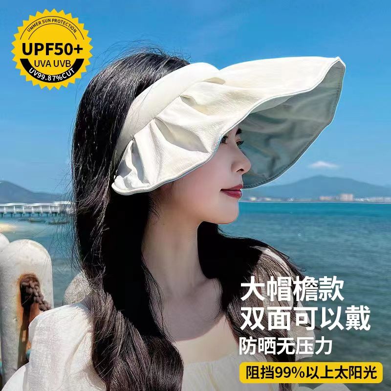 Sun protection sun visor women's summer new anti-UV empty top shell hat headband sun hat folding beach hat