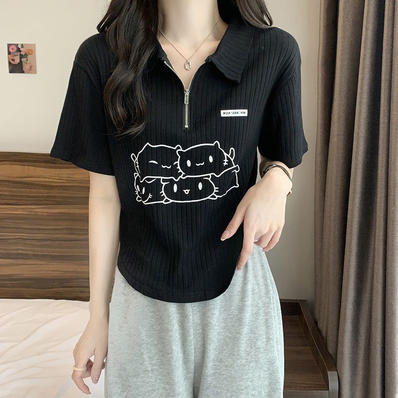 大碼polo衫正肩t恤女2-300斤夏季胖mm設計感短款遮肚顯瘦上衣藏肉