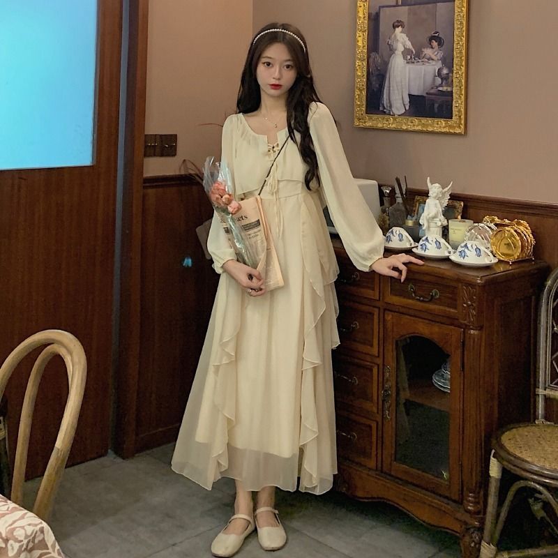 春季新款套裝女裝顯瘦冷淡系吊帶長裙連衣裙+開衫外套高級兩件套