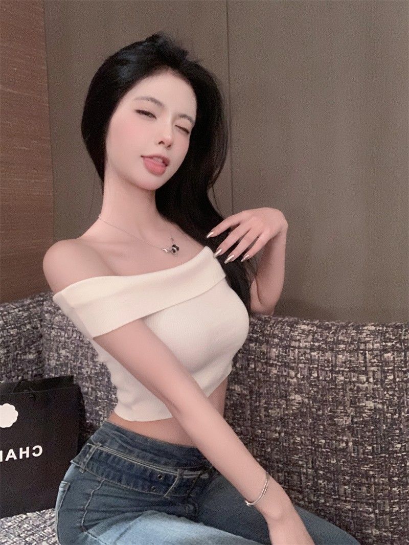 Pure desire wind sexy ultra-short tube top one-shoulder navel top women's summer new sweet and spicy clavicle tight T-shirt