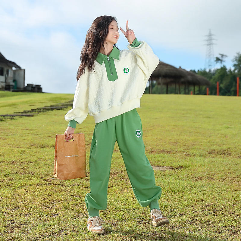 童裝女童休閒運動套裝春裝2023新款中大童兒童洋氣時髦女孩春秋款
