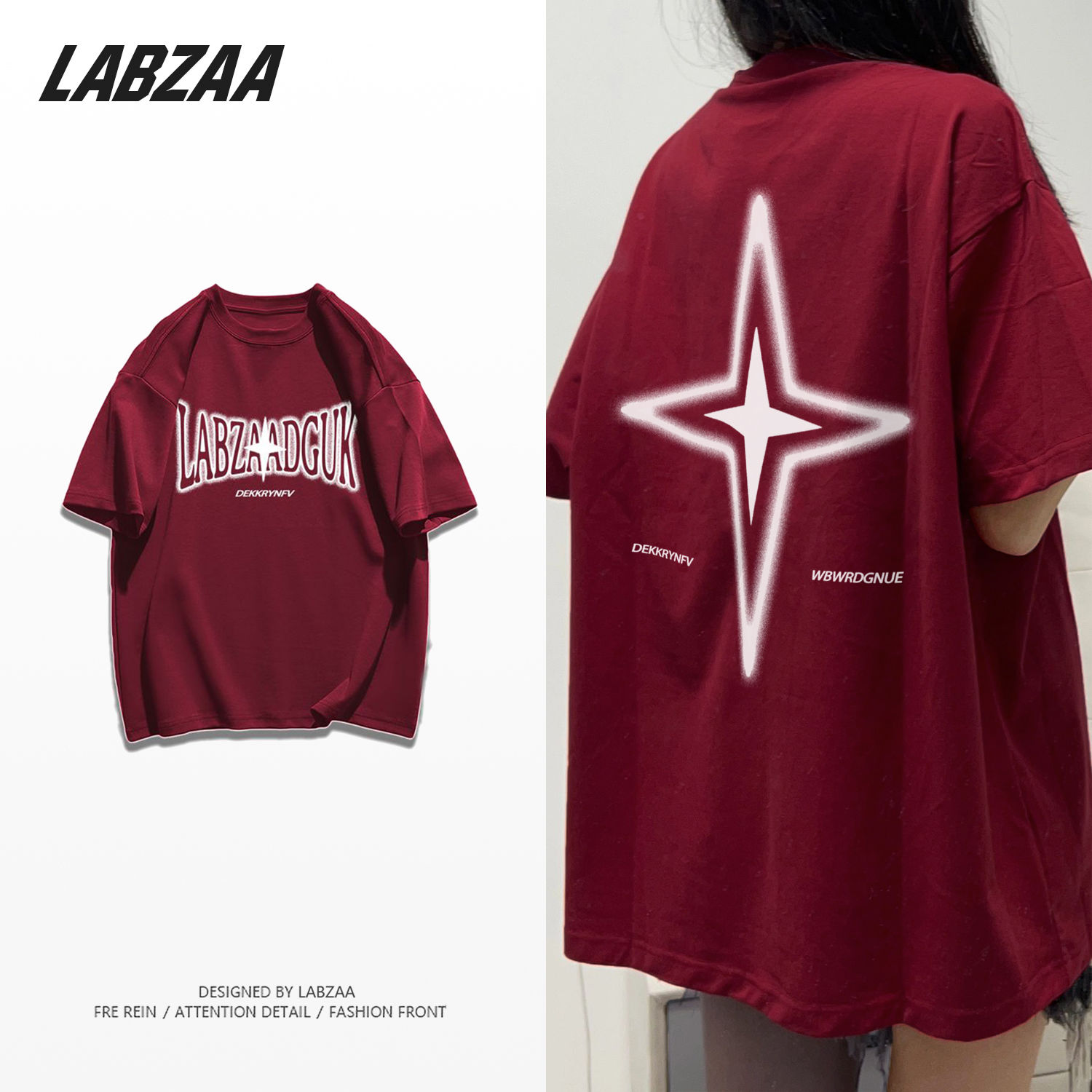 LABZAA cotton summer American retro high street short-sleeved T-shirt female ins country tide brand phantom letter loose top