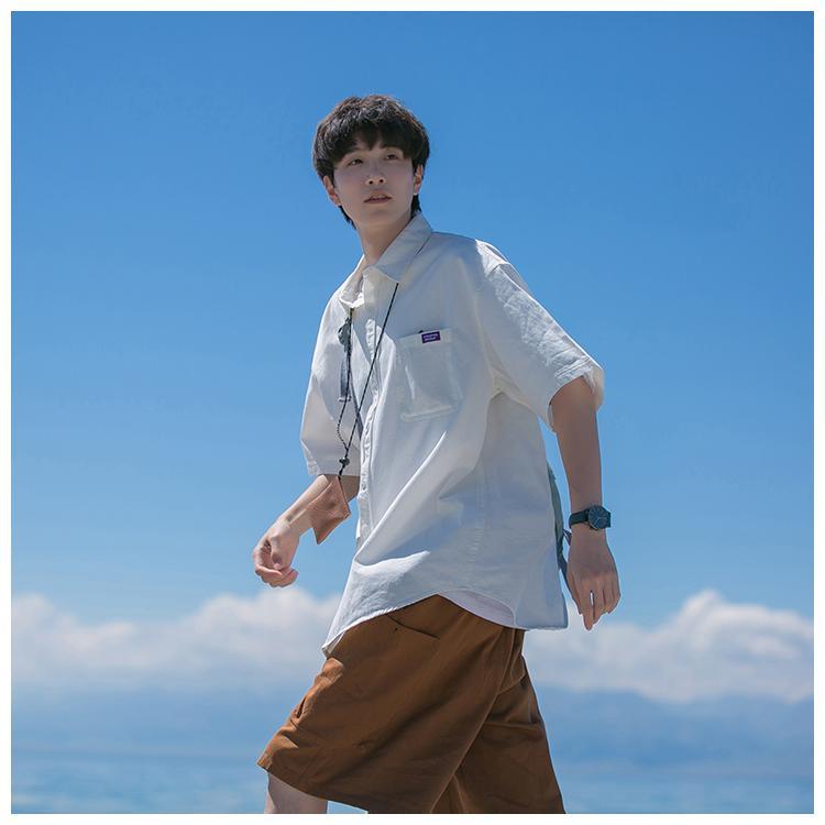 Japanese style Harajuku style youth handsome short-sleeved shirt male Korean style cold wind couple casual all-match tooling jacket