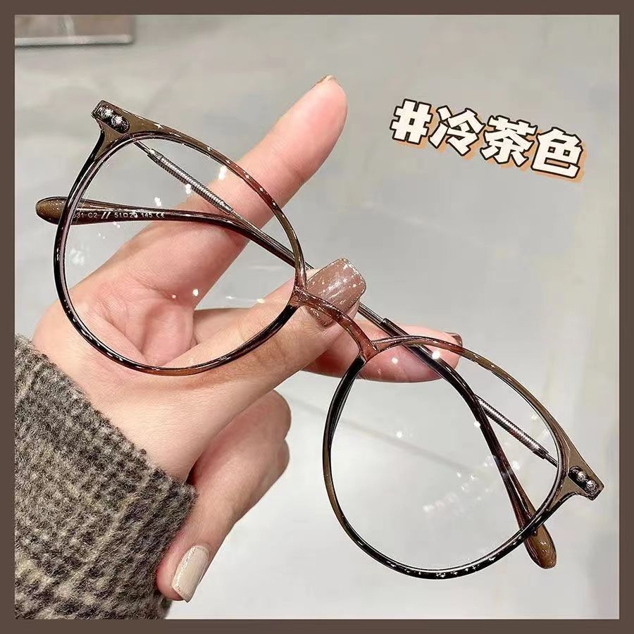 小紅書防藍光眼鏡女近視可配度數冷茶色顯臉小眼鏡框素顏神器圓臉