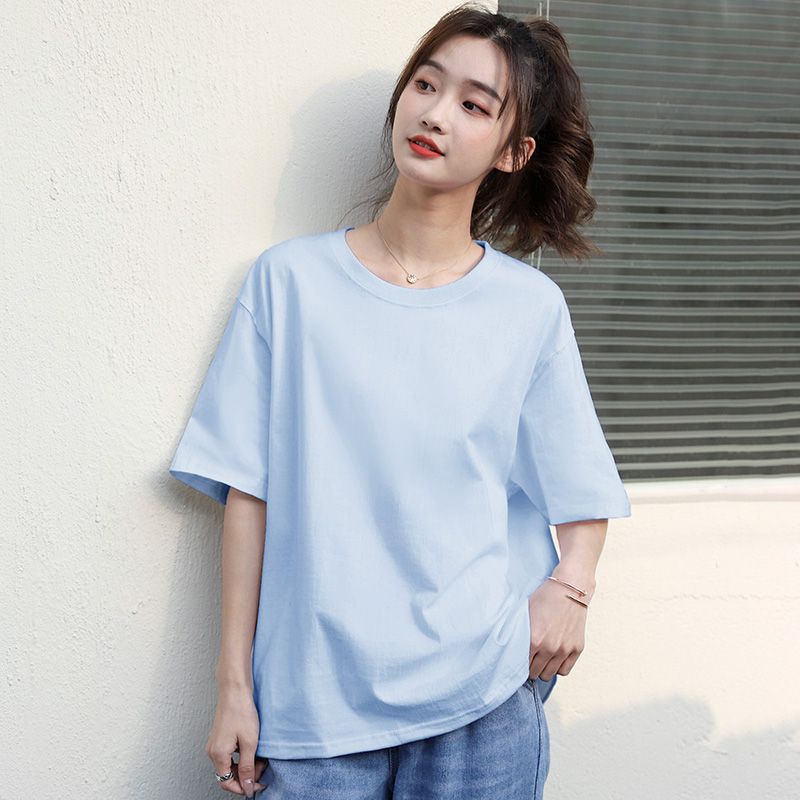 [Multi-color optional] Solid color t-shirt women's pure cotton Korean student round neck new loose and thin short-sleeved half-sleeved T tide