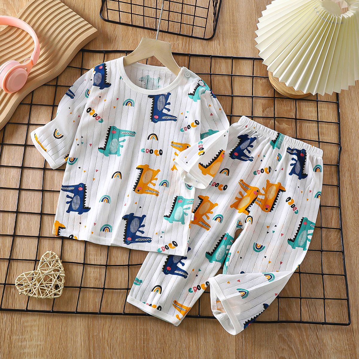Children's pajamas pure cotton boys and girls long-sleeved home clothes set summer thin section baby air-conditioning clothes little boy spring and autumn