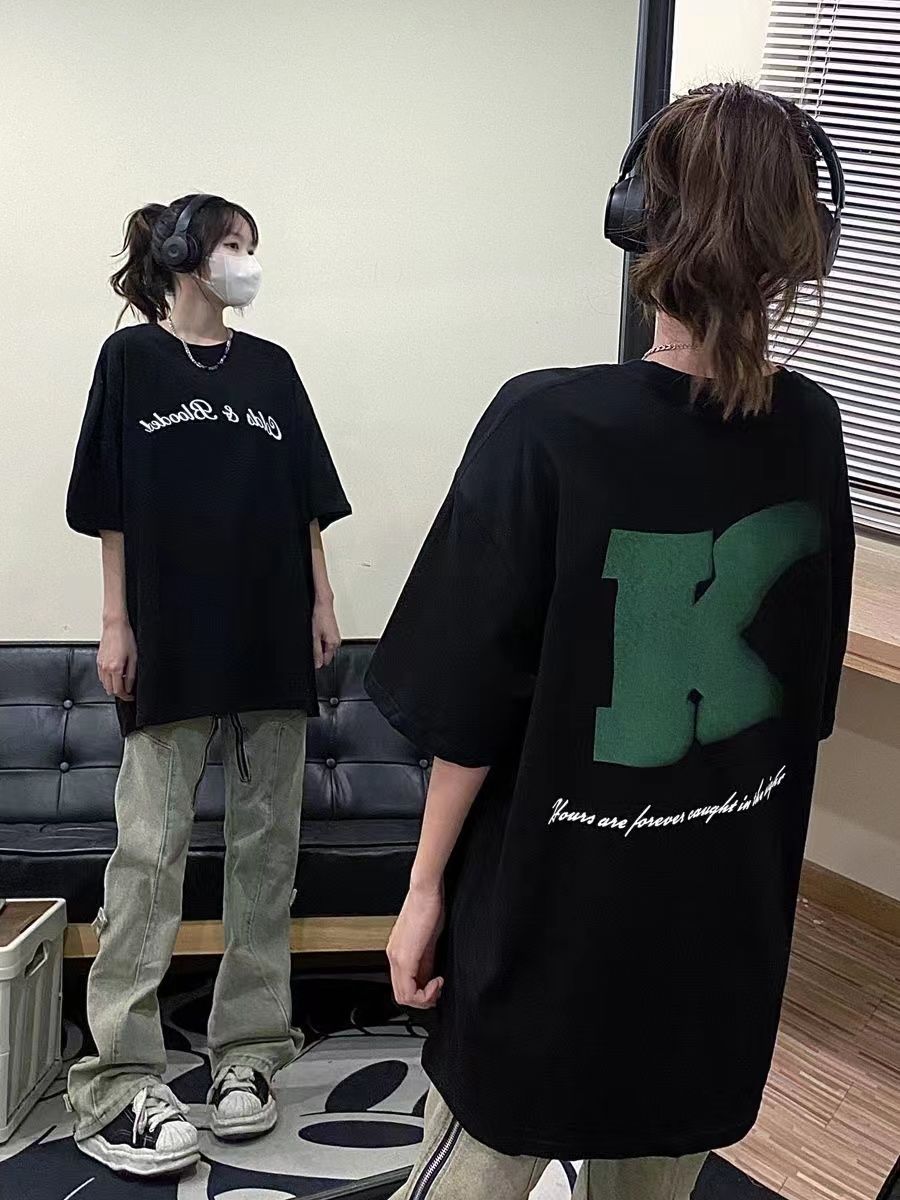 100%純棉美式復古丅恤短袖女學生小眾高街設計感慵懶風寬鬆上衣潮