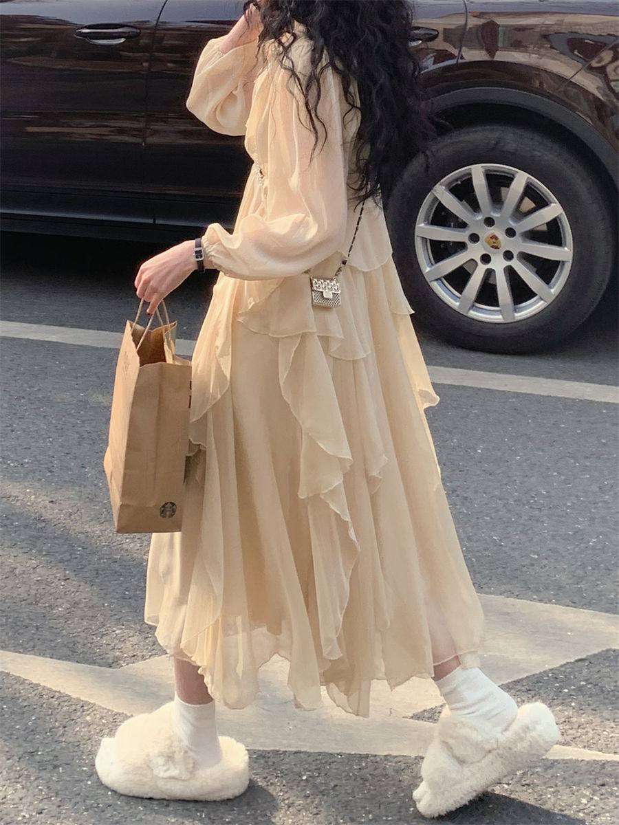 溫柔風吊帶連衣裙超仙雪紡仙女裙夏季防曬小衫純欲顯瘦兩件套套裝