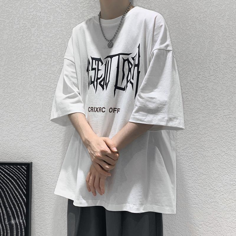 100%純棉美式暗黑風男生短袖t恤夏季新款學生潮牌帥氣寬鬆體恤衫