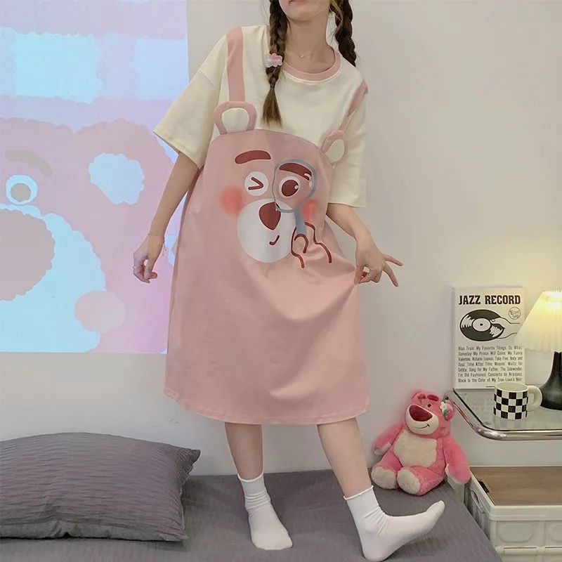 Pajamas women's summer 2023 new short-sleeved nightdress can be worn outside thin section Japanese cute student dormitory home service