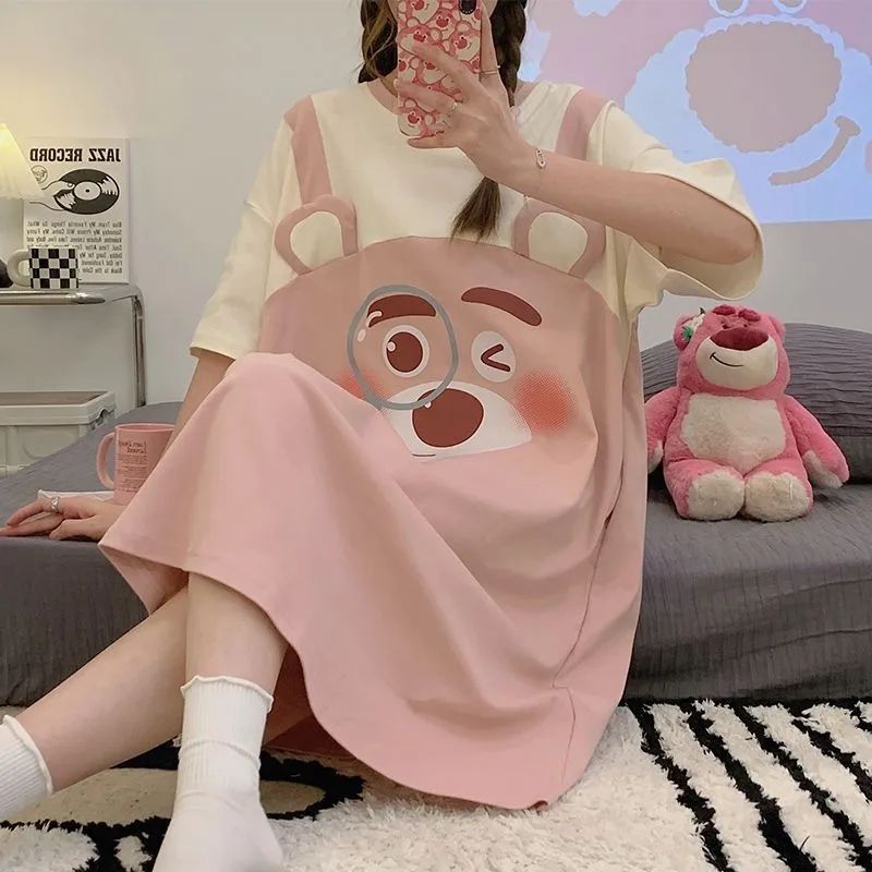 Pajamas women's summer 2023 new short-sleeved nightdress can be worn outside thin section Japanese cute student dormitory home service