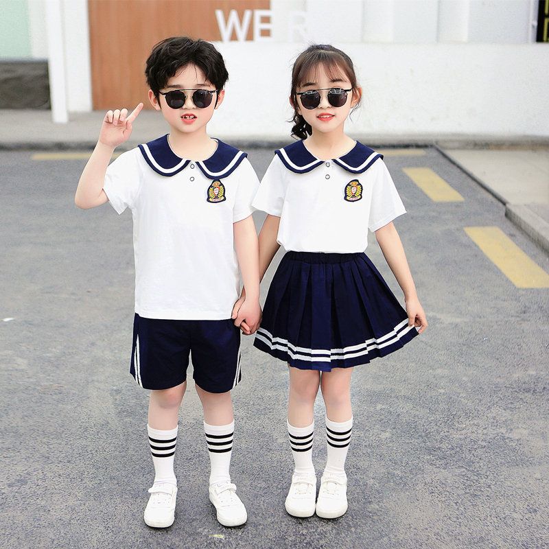 幼兒園園服畢業照英倫學院風班服小學生校服兒童夏季海軍短袖套裝