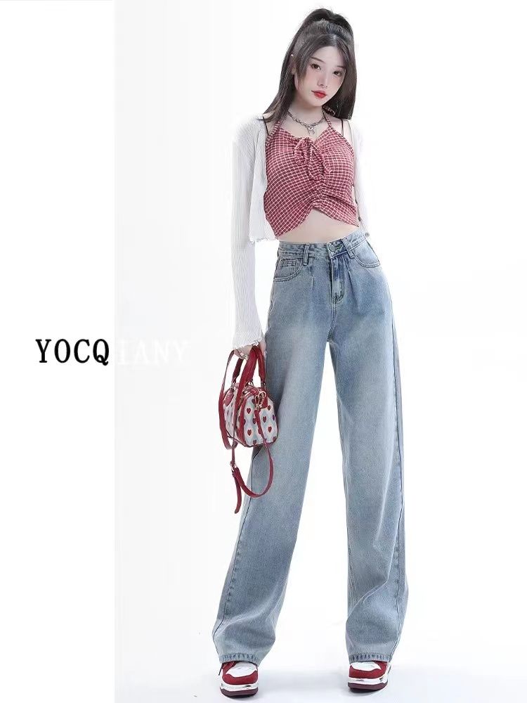 YSYOURS高腰闊腿牛仔褲女春秋寬鬆顯瘦直筒大碼胖MM拖地褲ins潮