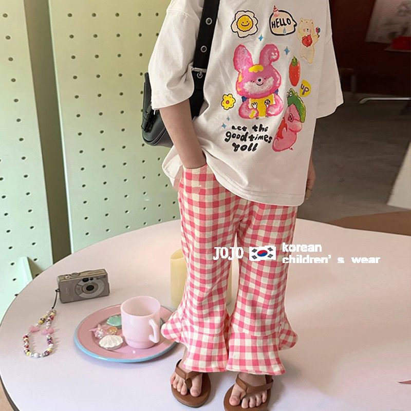 Ins girl summer new style foreign style cotton cartoon printing short-sleeved female treasure cute T-shirt bottoming shirt plaid trousers