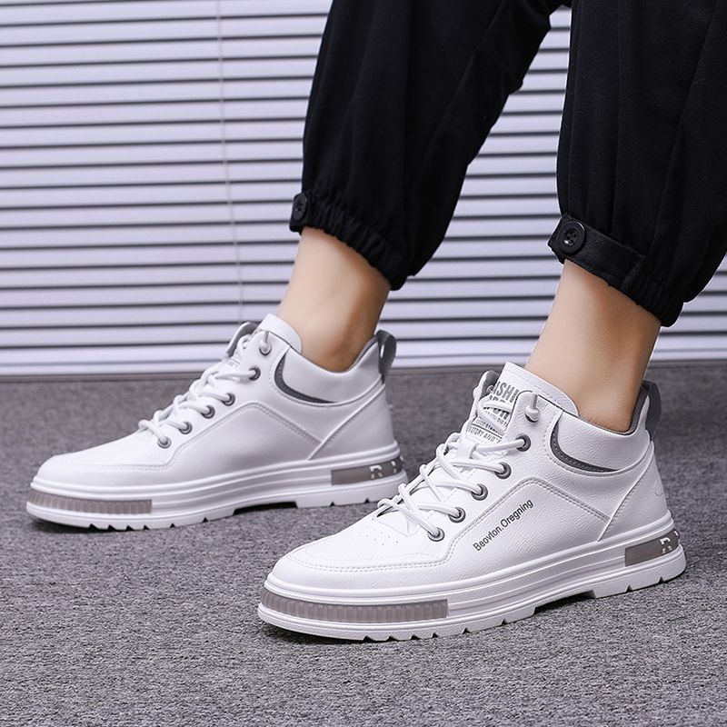 Men's shoes winter 2022 new men's casual slip-on leather shoes small white board shoes high-top Martin boots all-match trendy shoes