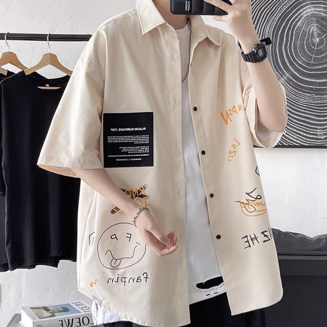 Hong Kong style Hawaiian short-sleeved shirt men's large size couple dress inch shirt tide brand summer flower shirt t-shirt men's jacket