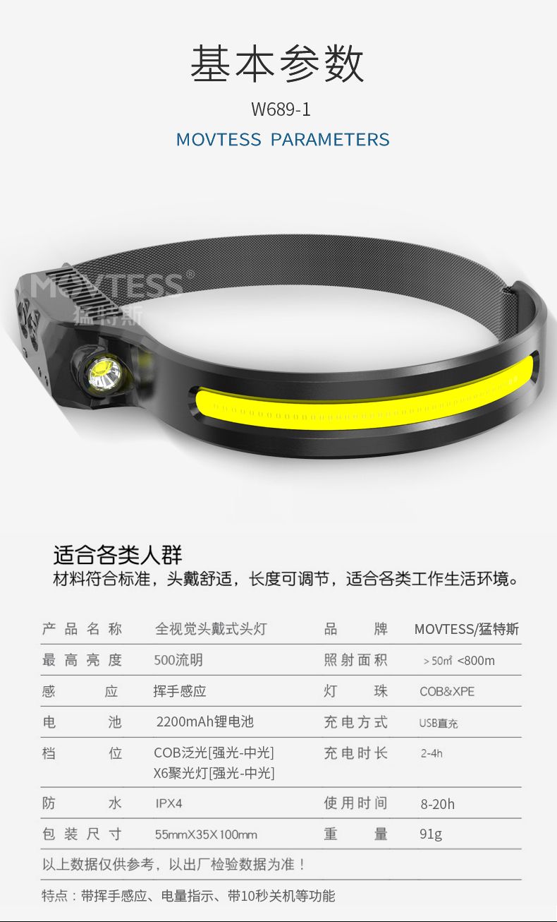 感应头灯强光充电COB泛光散光大面积头戴超亮工作灯户外led照明灯