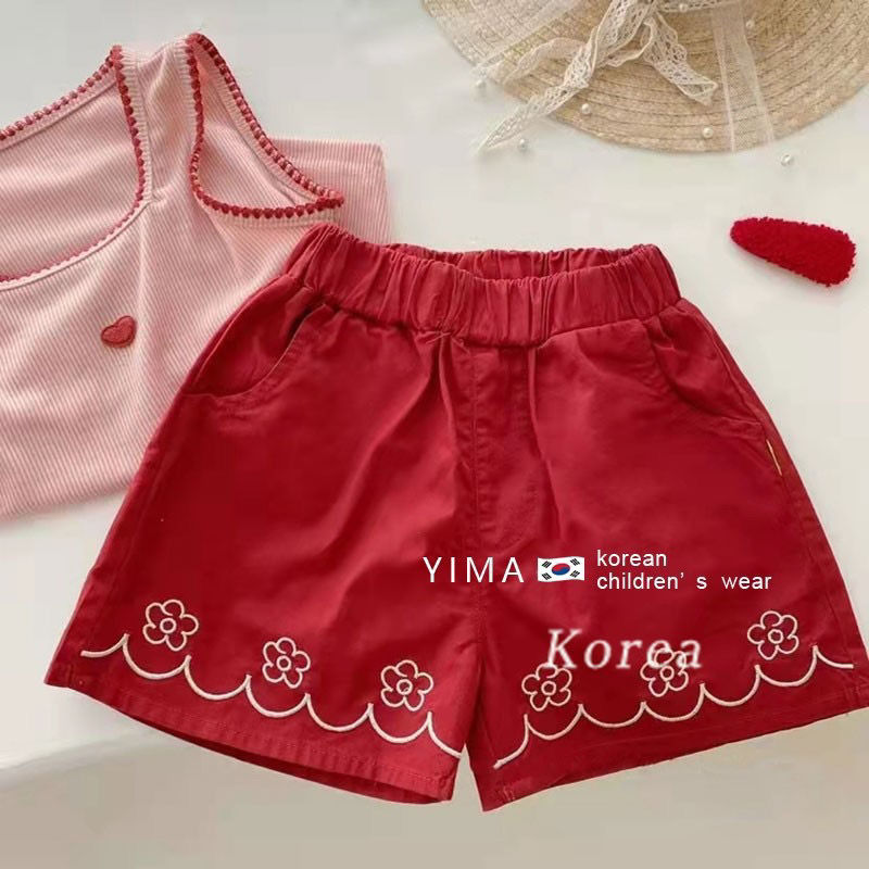 Girls' summer clothes net red fried street suit sleeveless 2023 new style foreign style vest suspenders shorts children's two-piece trendy