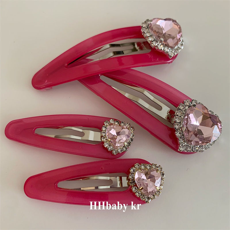 Korean version of ins wind Barbie pink bright diamond peach heart hot girl wind pair clip bb clip bangs hair clip sweet wind side clip