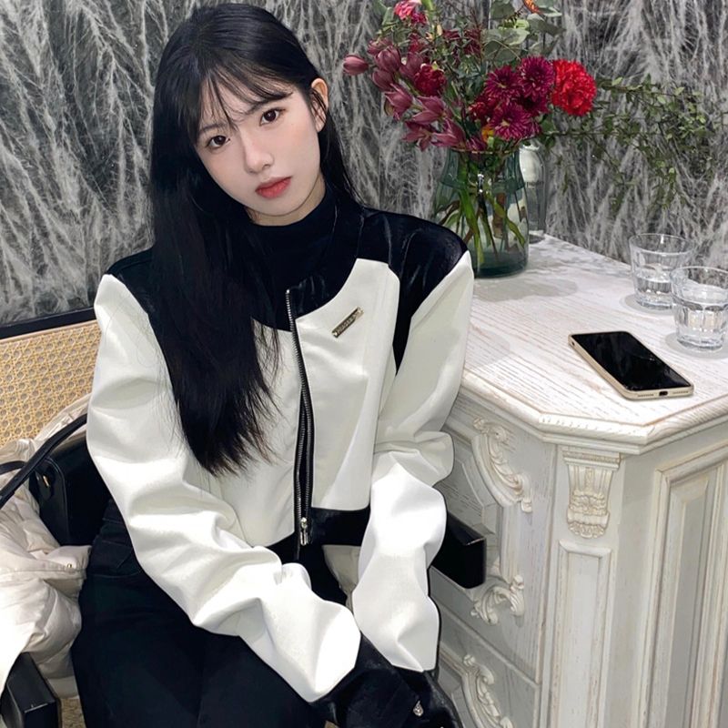 復古白色拼接短款外套女2023年早春新款時尚寬鬆百搭洋氣上衣女