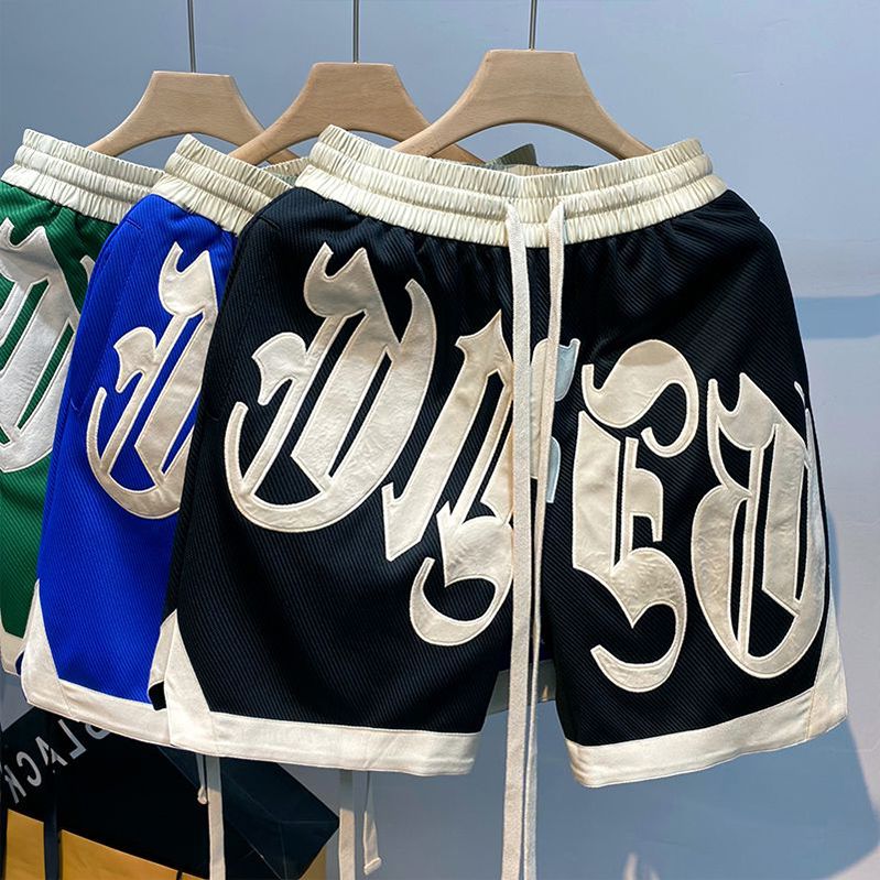 2023 new fashion brand summer American versatile ins casual trendy men's pants handsome letters loose five-point pants