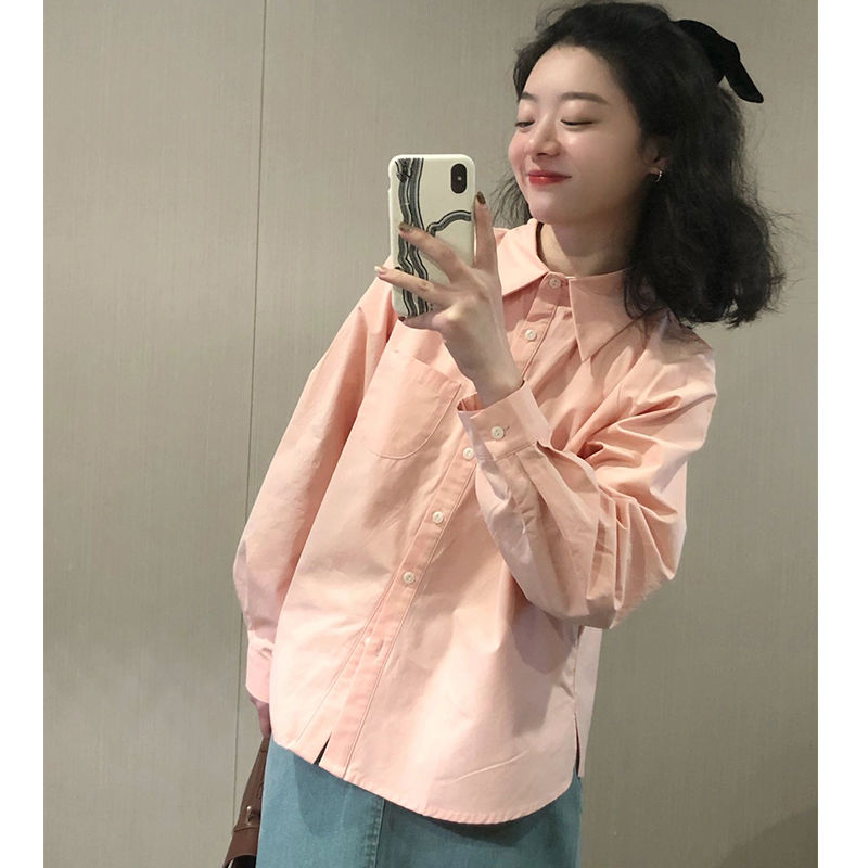 粉色長袖襯衫女2023春夏季正肩襯衣設計感小眾高級感法式別致上衣