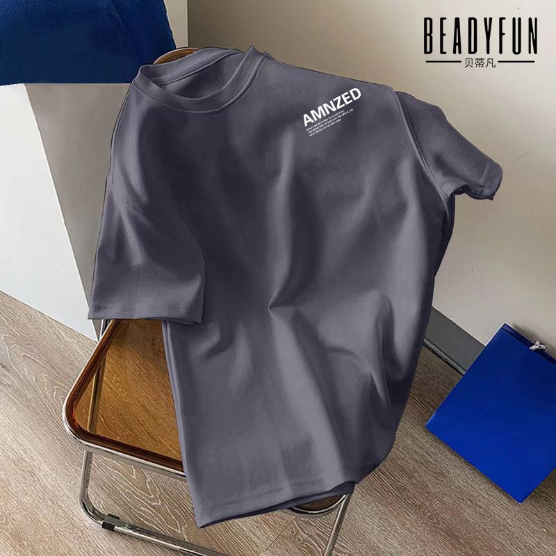 BEADYFUN trendy brand short-sleeved T-shirts for men and women in summer versatile loose five-quarter sleeve students Hong Kong style casual tops