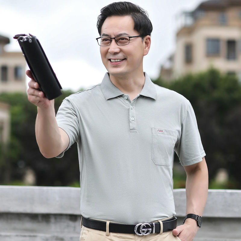 中老年男純棉短袖polo衫夏季新款上衣修身t恤高檔爸爸裝寬鬆百搭