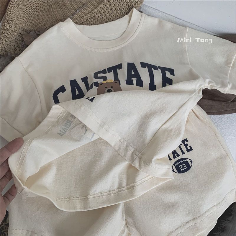 South Korea's new children's cartoon cute letters short-sleeved T-shirt shorts suit male and female baby two-piece thin summer