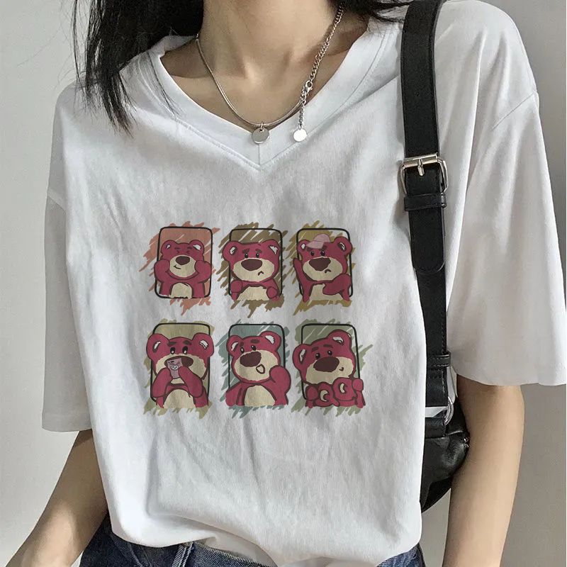 Pure cotton short-sleeved women's 2023 new summer girls' short-sleeved shirts V-neck loose white t-shirt women's student tops trendy