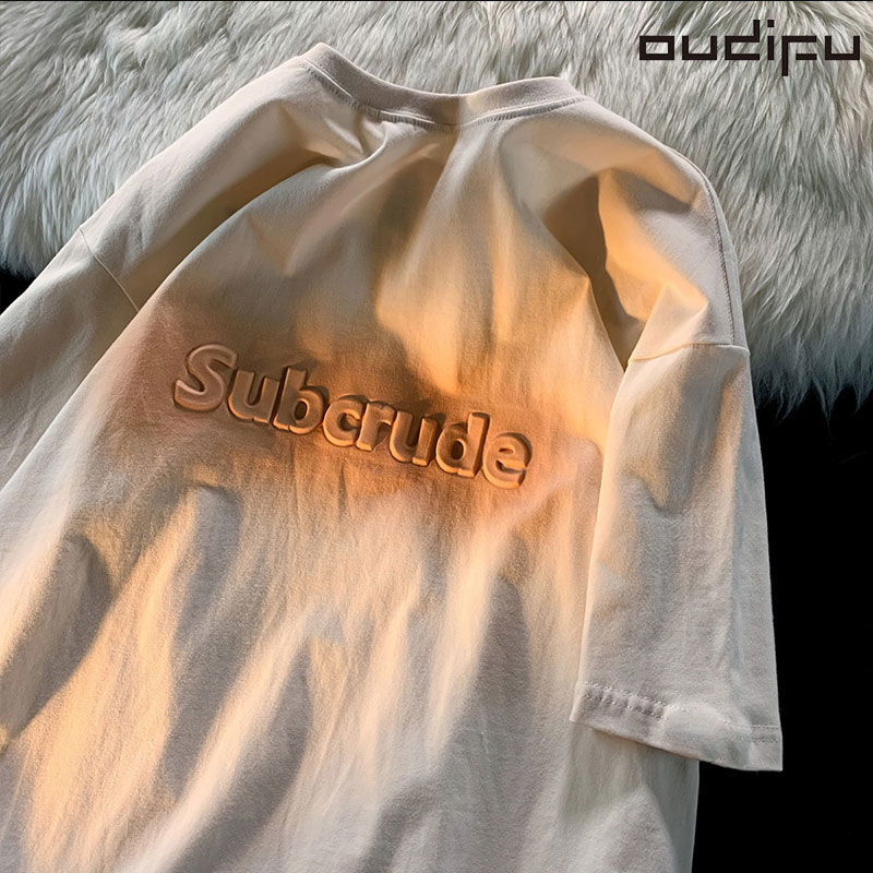 OUDIFU heavy 240G cotton short-sleeved t-shirt for men and women of the same style 2023 national tide ins summer loose half-sleeved top