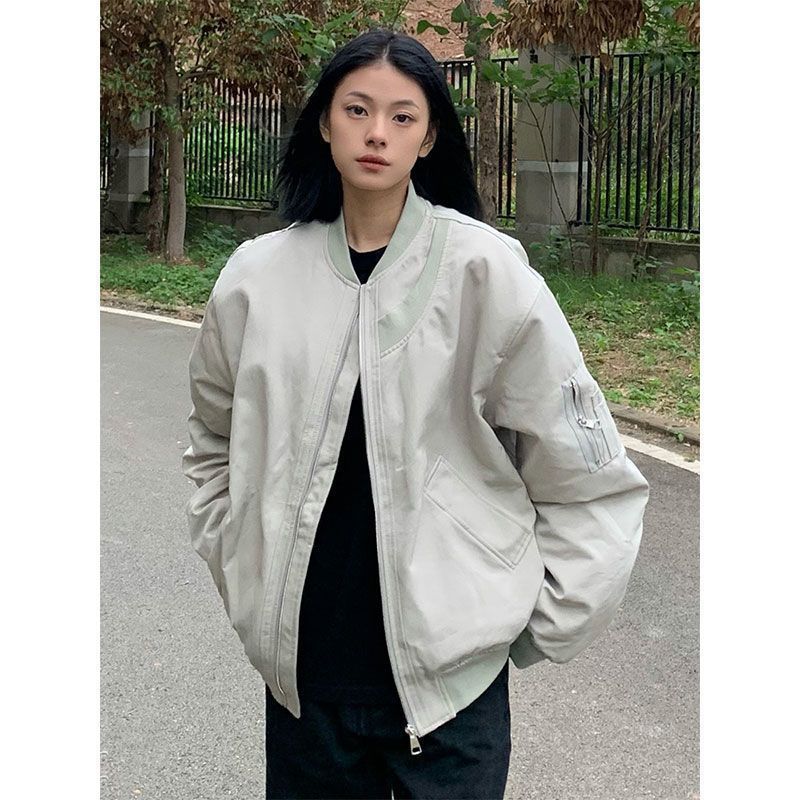 Guochao brand Japanese design high-level bomber jacket for women and men spring and autumn casual loose solid color baseball jacket