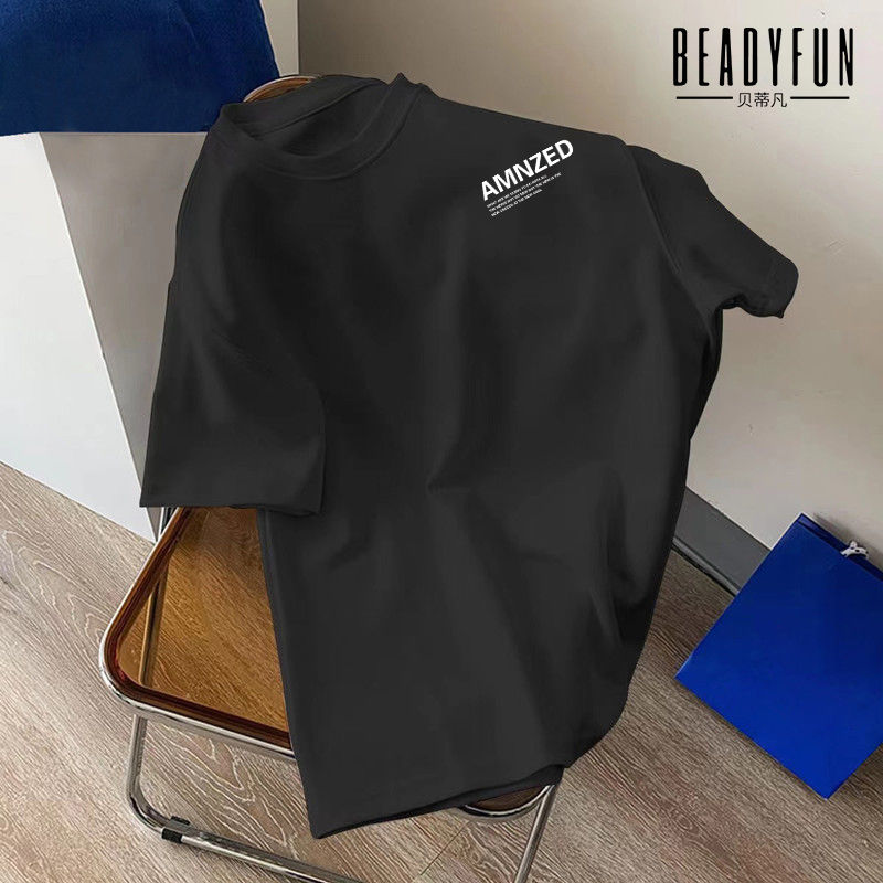 BEADYFUN trendy brand short-sleeved T-shirts for men and women in summer versatile loose five-quarter sleeve students Hong Kong style casual tops