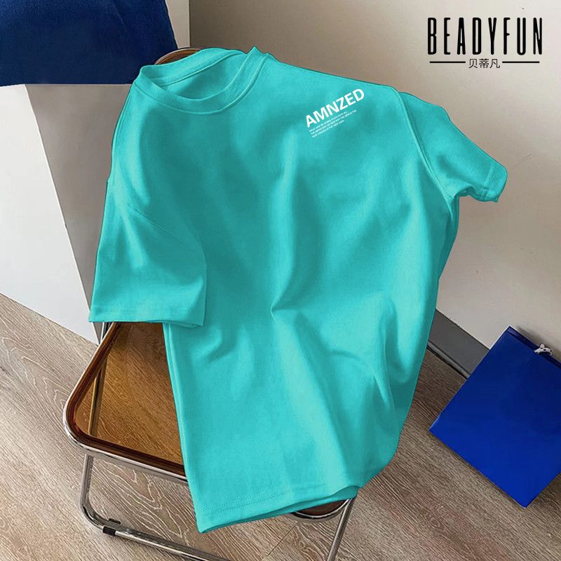 BEADYFUN trendy brand short-sleeved T-shirts for men and women in summer versatile loose five-quarter sleeve students Hong Kong style casual tops