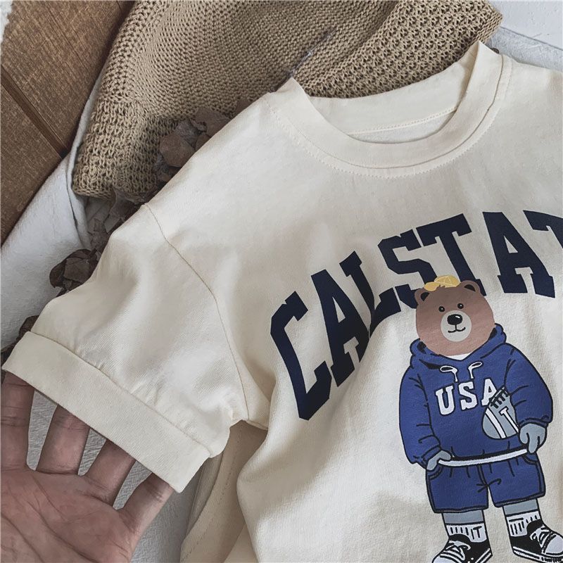 South Korea's new children's cartoon cute letters short-sleeved T-shirt shorts suit male and female baby two-piece thin summer