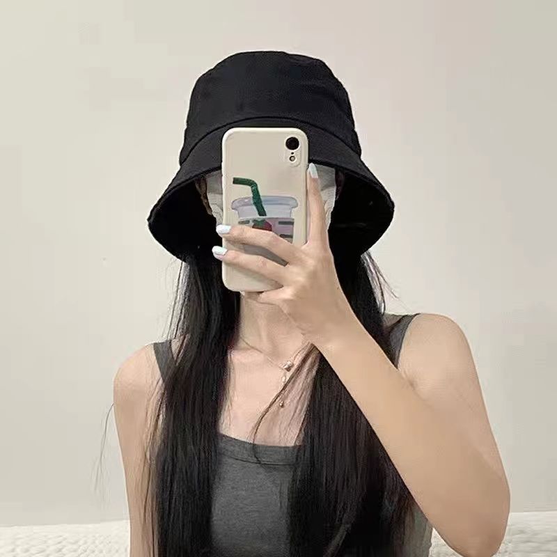 Fisherman hat female 2022 new autumn and winter plain face all-match black big head circumference spring and autumn show face small bucket basin hat