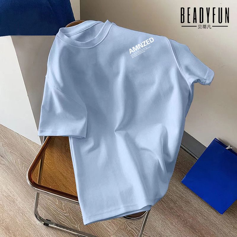 BEADYFUN trendy brand short-sleeved T-shirts for men and women in summer versatile loose five-quarter sleeve students Hong Kong style casual tops