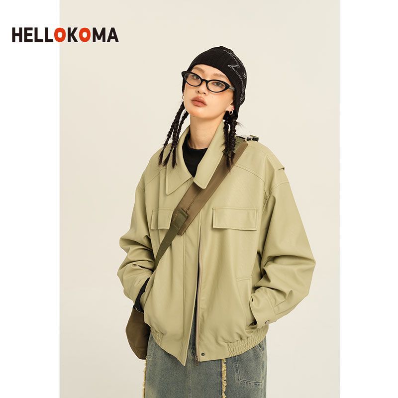 HK white and green baseball uniform is popular this year in spring short coat female pilot high-quality pu leather jacket