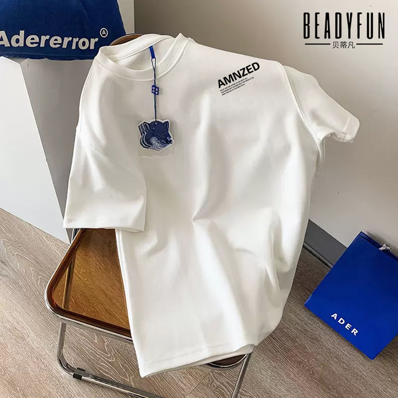 BEADYFUN trendy brand short-sleeved T-shirts for men and women in summer versatile loose five-quarter sleeve students Hong Kong style casual tops