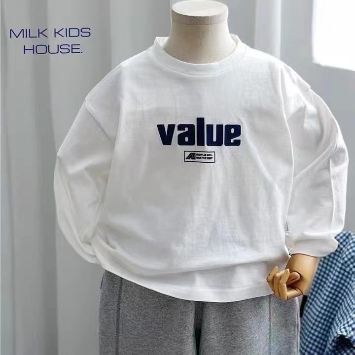 Pure cotton 2022 spring boys and girls simple all-match boys handsome loose sunshine alphabet tops children's trendy tops