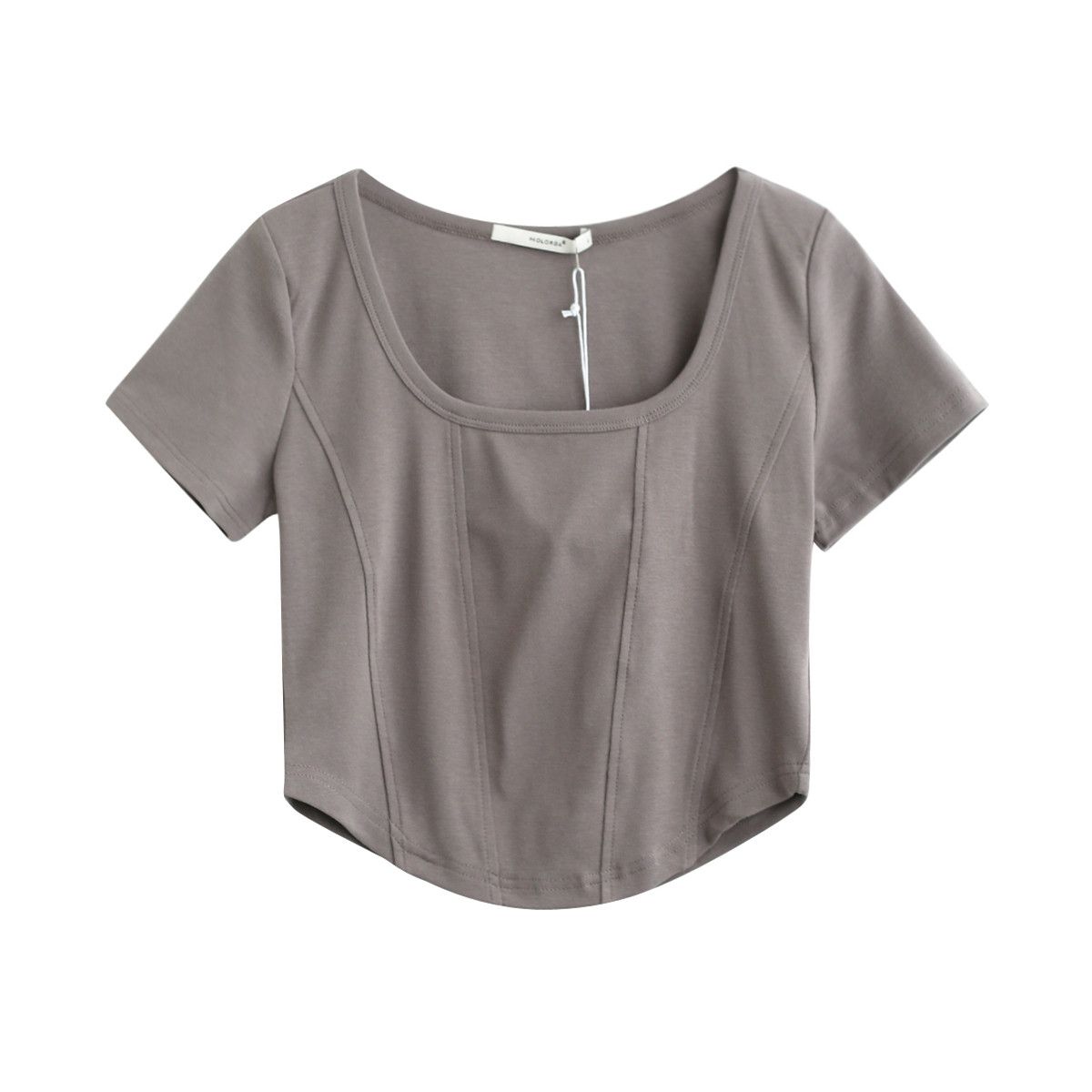 Summer Korean version loose and thin shoulder T-shirt women's short section small curved short-sleeved sweet and spicy fish bone short top