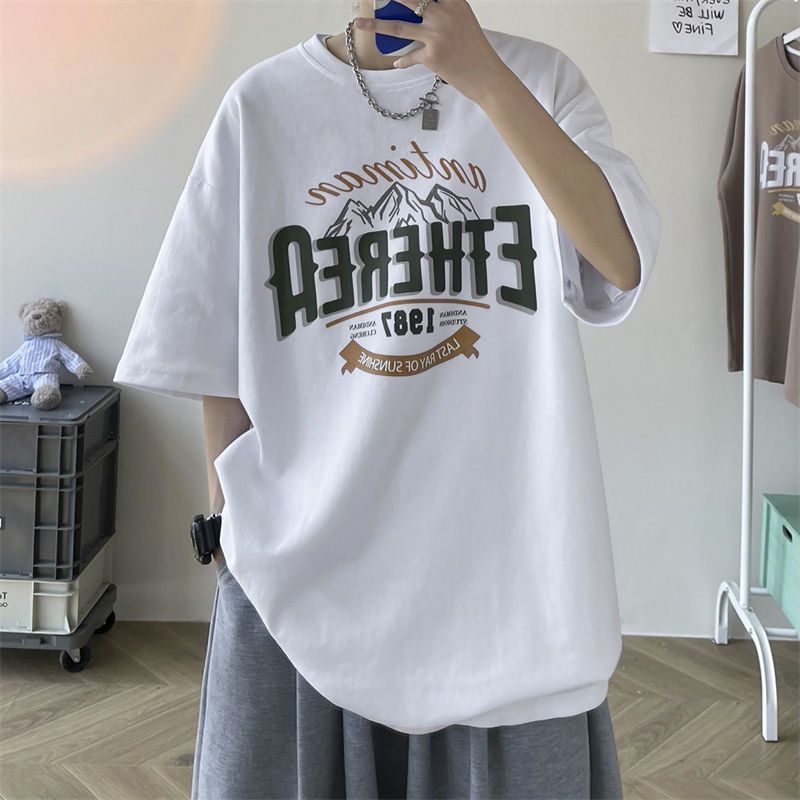 100%純棉短袖男設計感小眾無性別港風t恤夏季歐美高街圓領潮流男