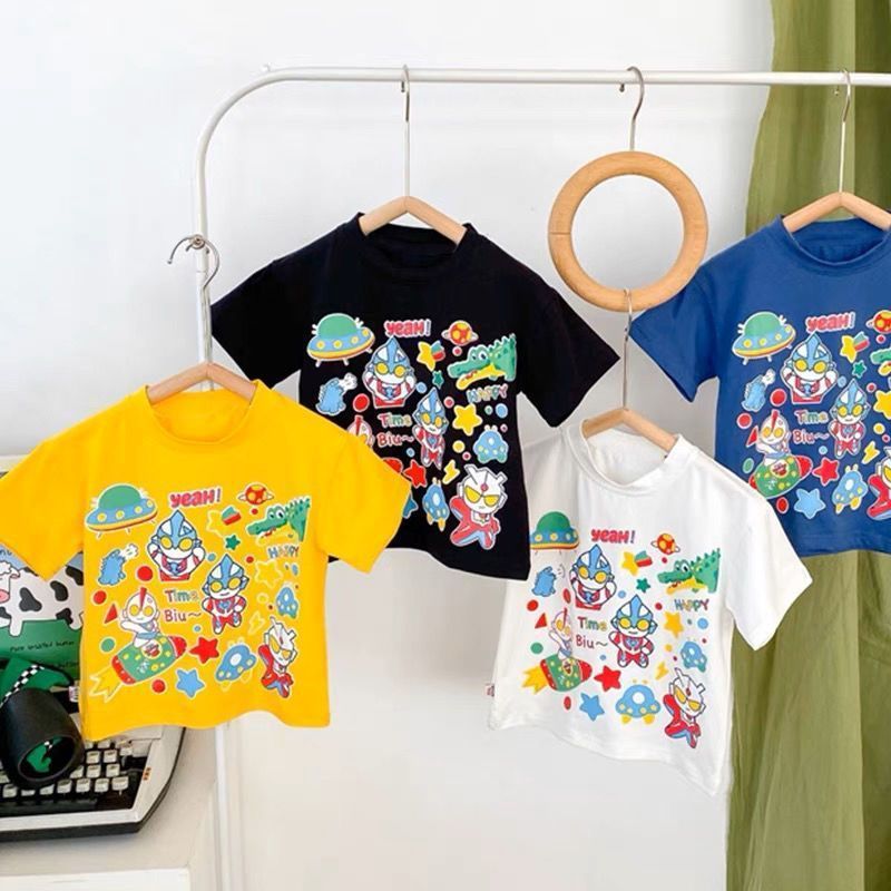Children's clothing boys and girls Ultraman printed tops 2023 summer new children's trend cartoon short-sleeved shirts